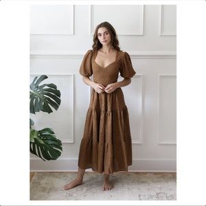 NWT Mille Maja Tiered Cotton Maxi Dress in Caramel Eyelet, Size S